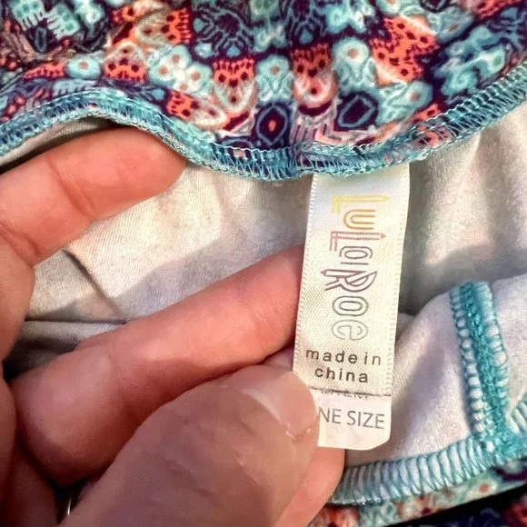 Lularoe Blue Orange Geometric Print High Waisted Soft Leggings Size One Size - Picture 4 of 5